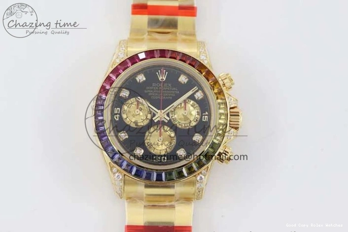 AAA Replica Watches 116595RBOW Black on A Diamonds 2406 Best YG 904L YG Dial Edition Bracelet Effortless TWF 1:1 Steel Daytona YG 0109